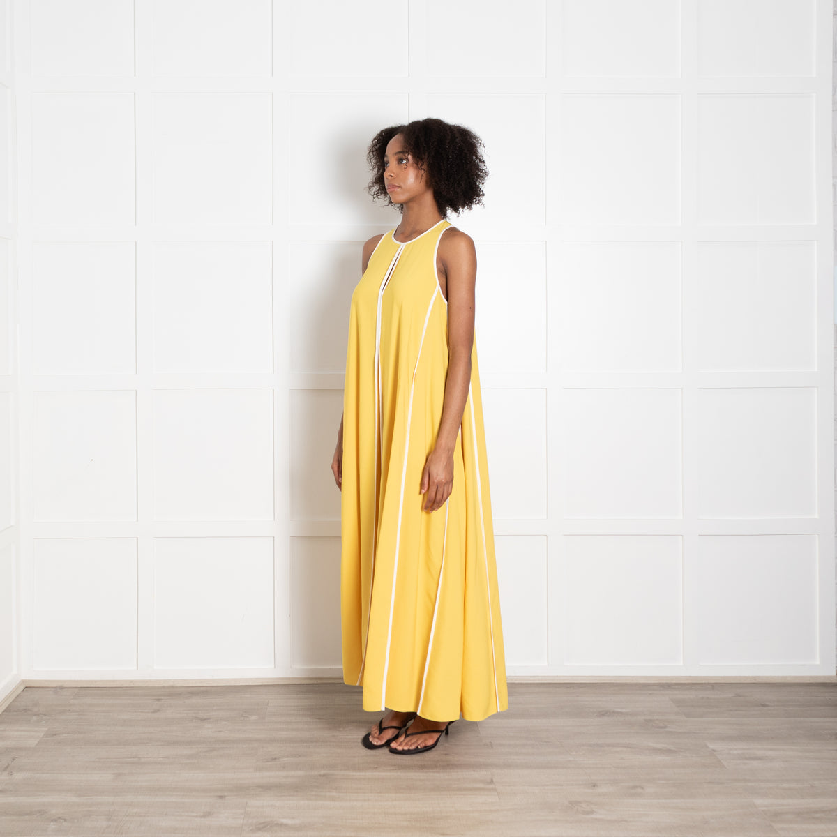 Me + Em Yellow With White Piping Maxi Sleeveless Dress