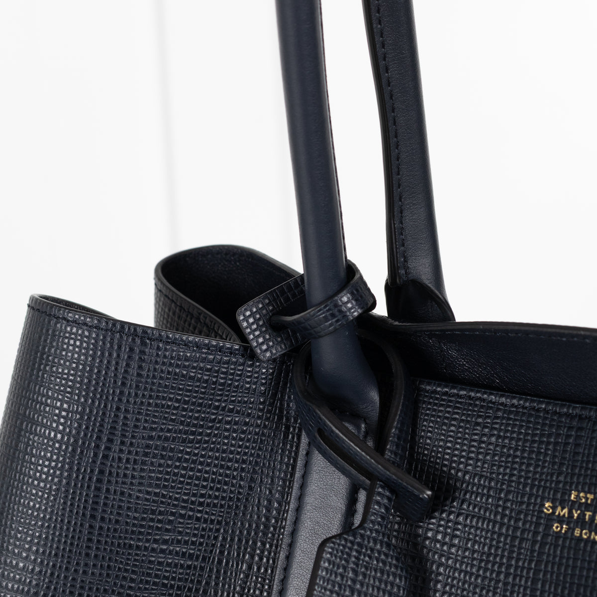 Smythson Ludlow Navy Textured Leather Top Handle Tote Bag