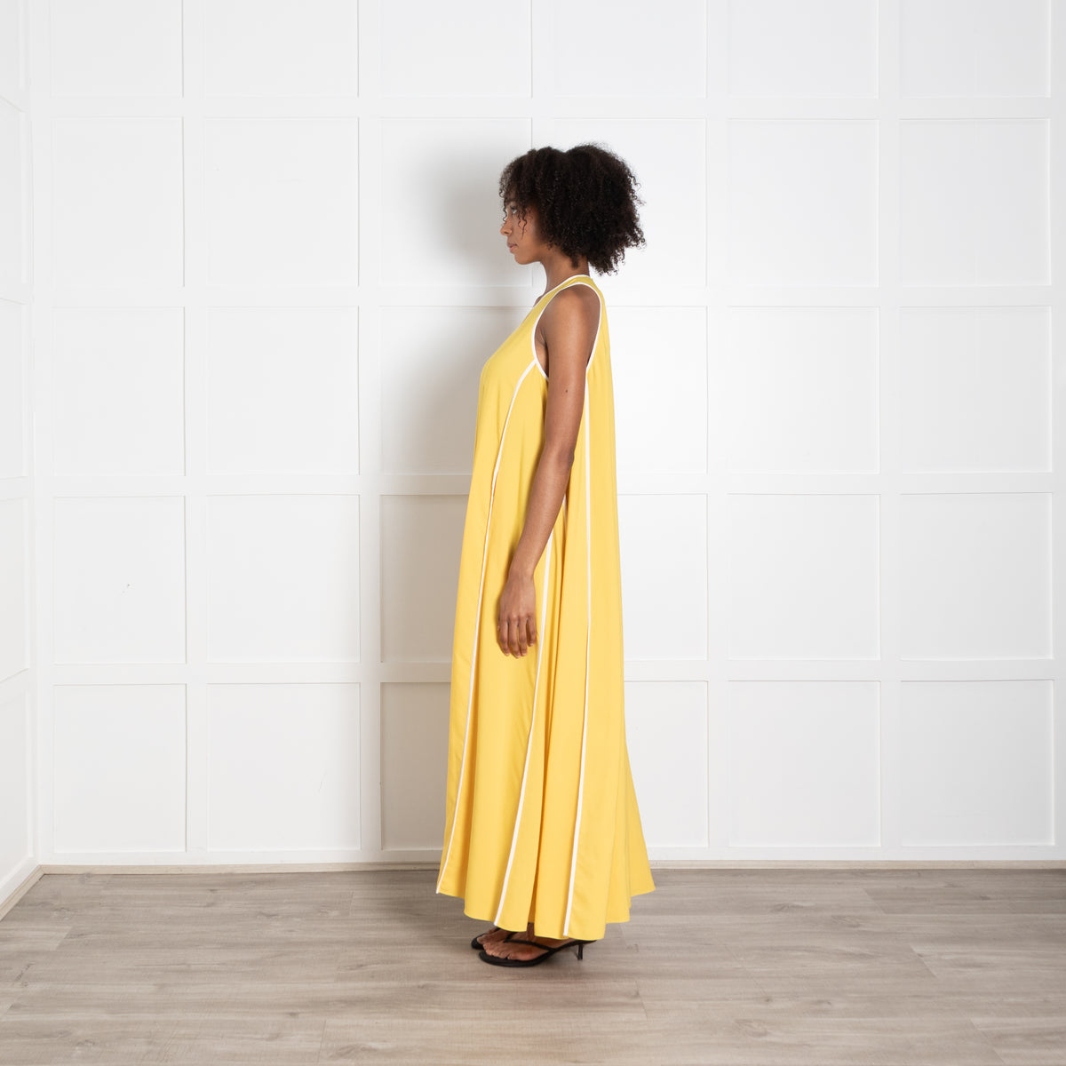 Me + Em Yellow With White Piping Maxi Sleeveless Dress