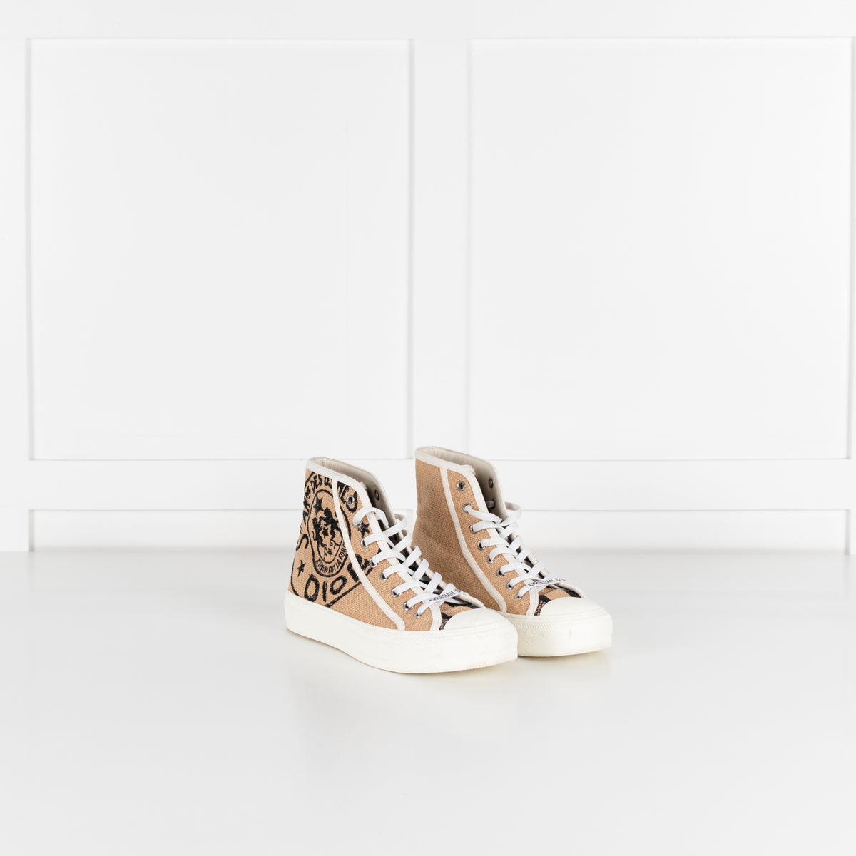 Christian Dior Beige Black Jute Union Canvas High Tops