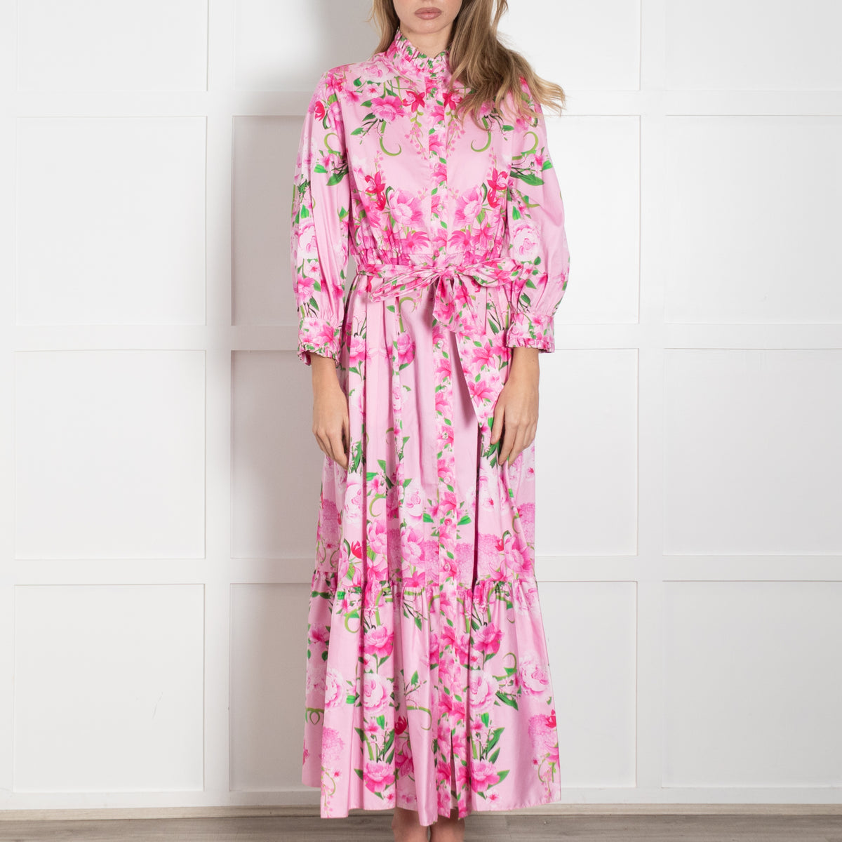 Borgo De Nor Pink Floral Ruffle Maxi Dress