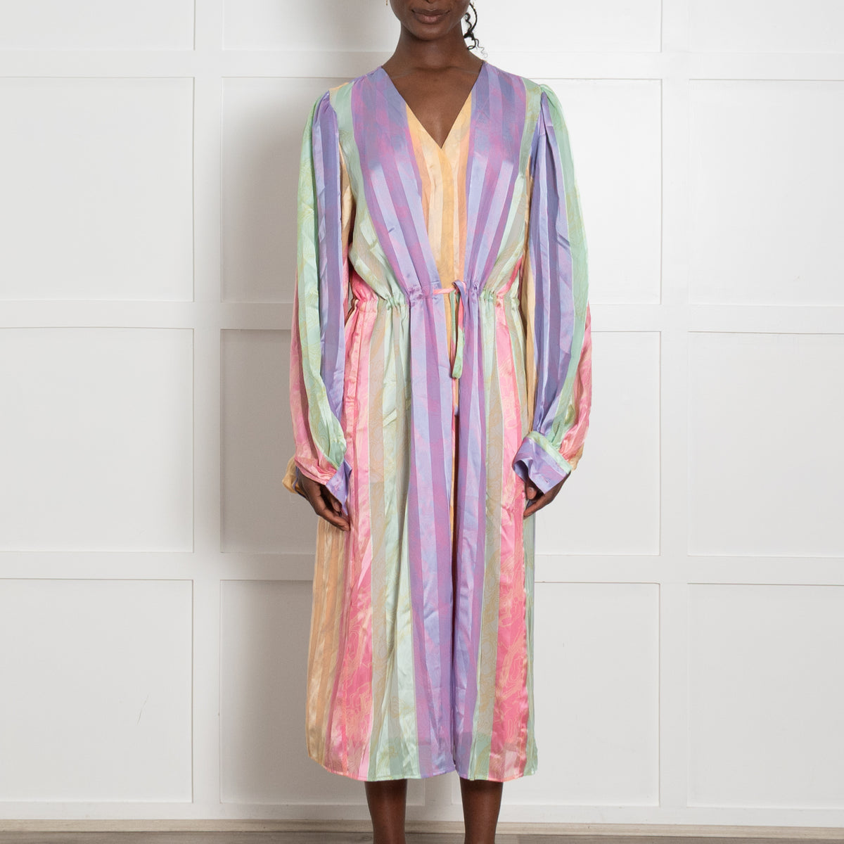 Stine Goya Purple, Pink and Green Stripe Cinch Waist Dress