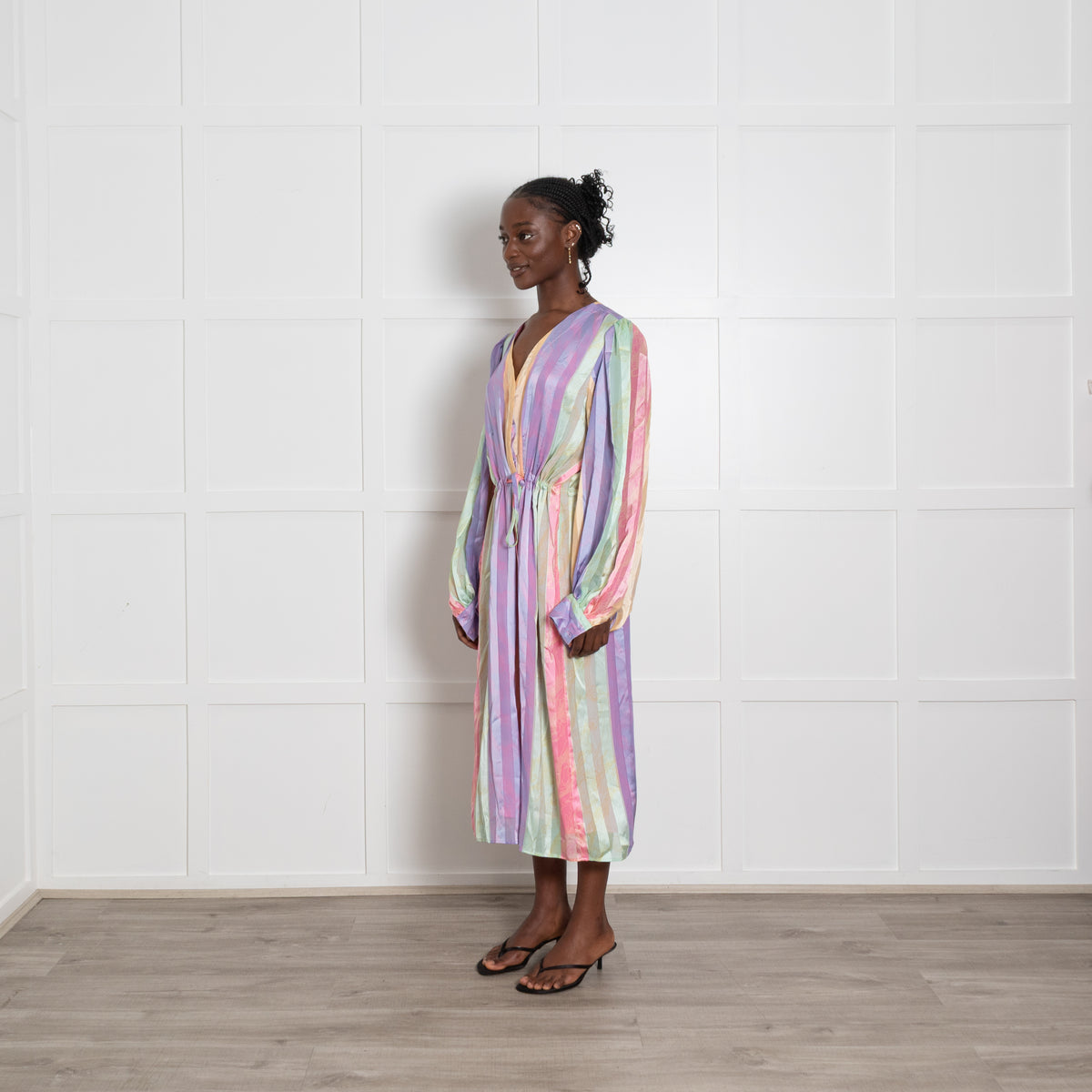 Stine Goya Purple, Pink and Green Stripe Cinch Waist Dress