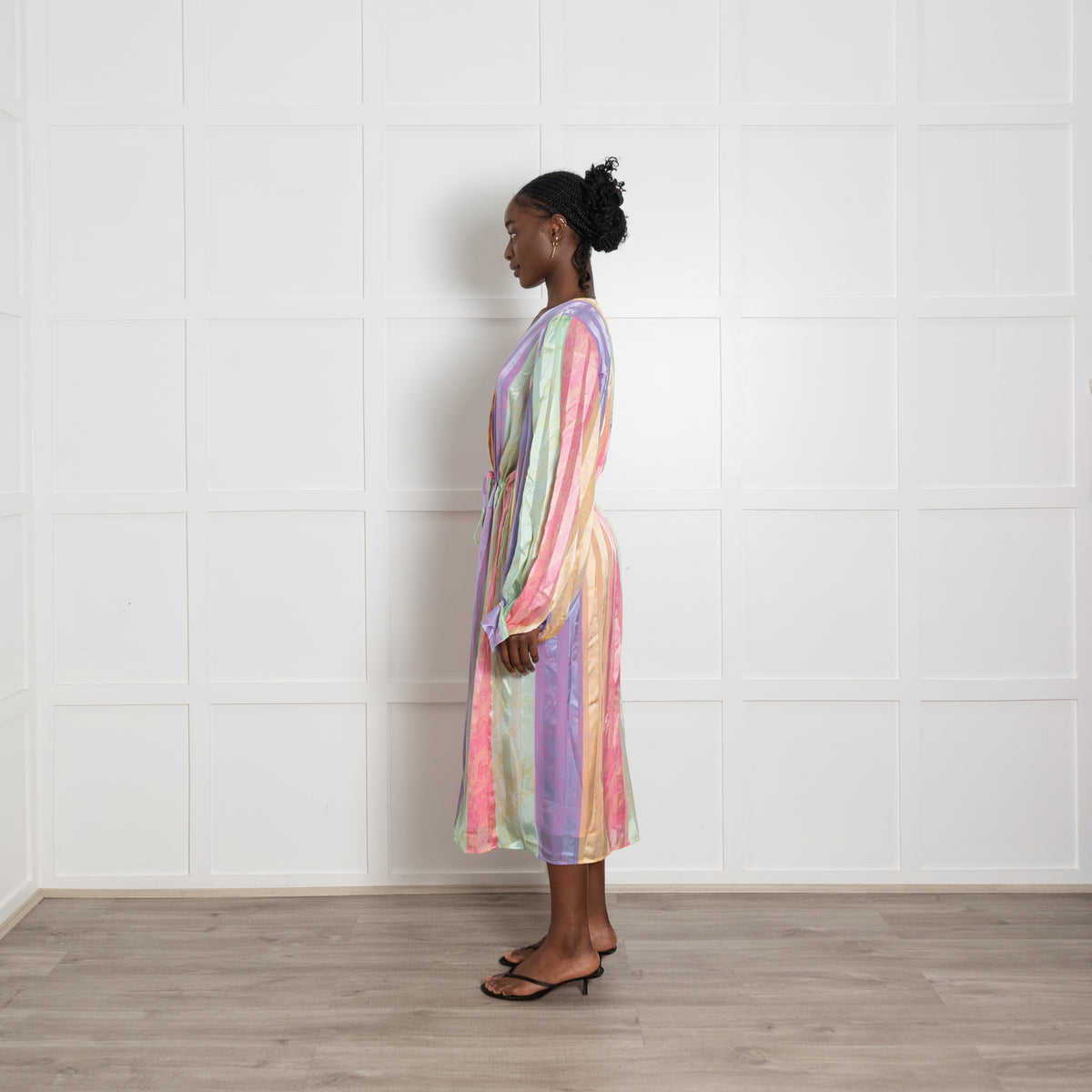Stine Goya Purple, Pink and Green Stripe Cinch Waist Dress