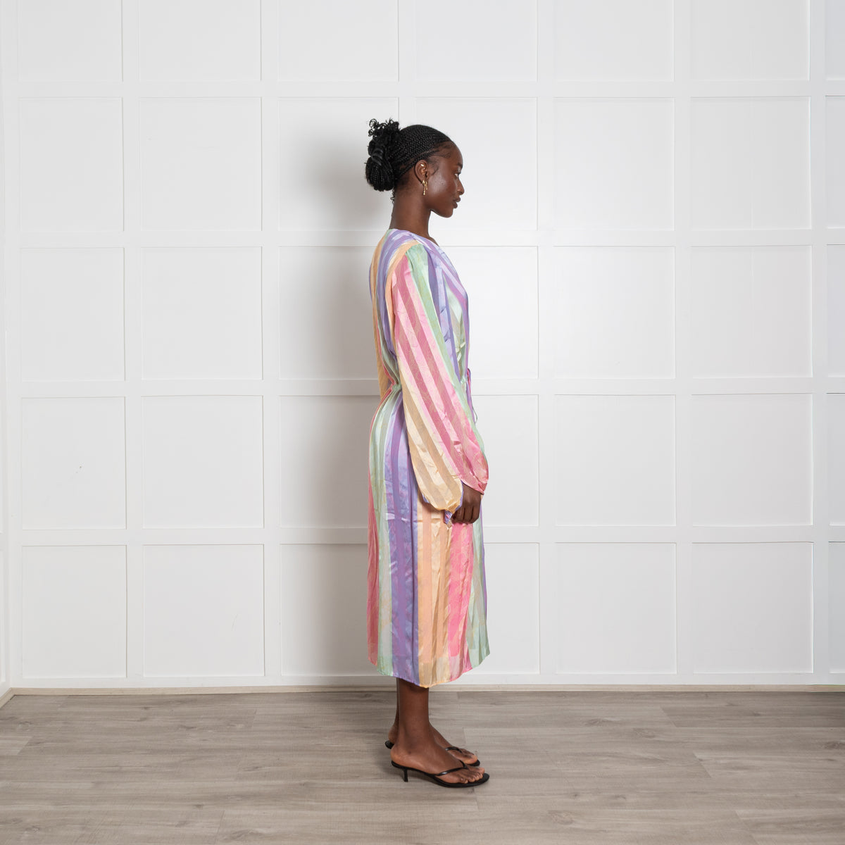 Stine Goya Purple, Pink and Green Stripe Cinch Waist Dress