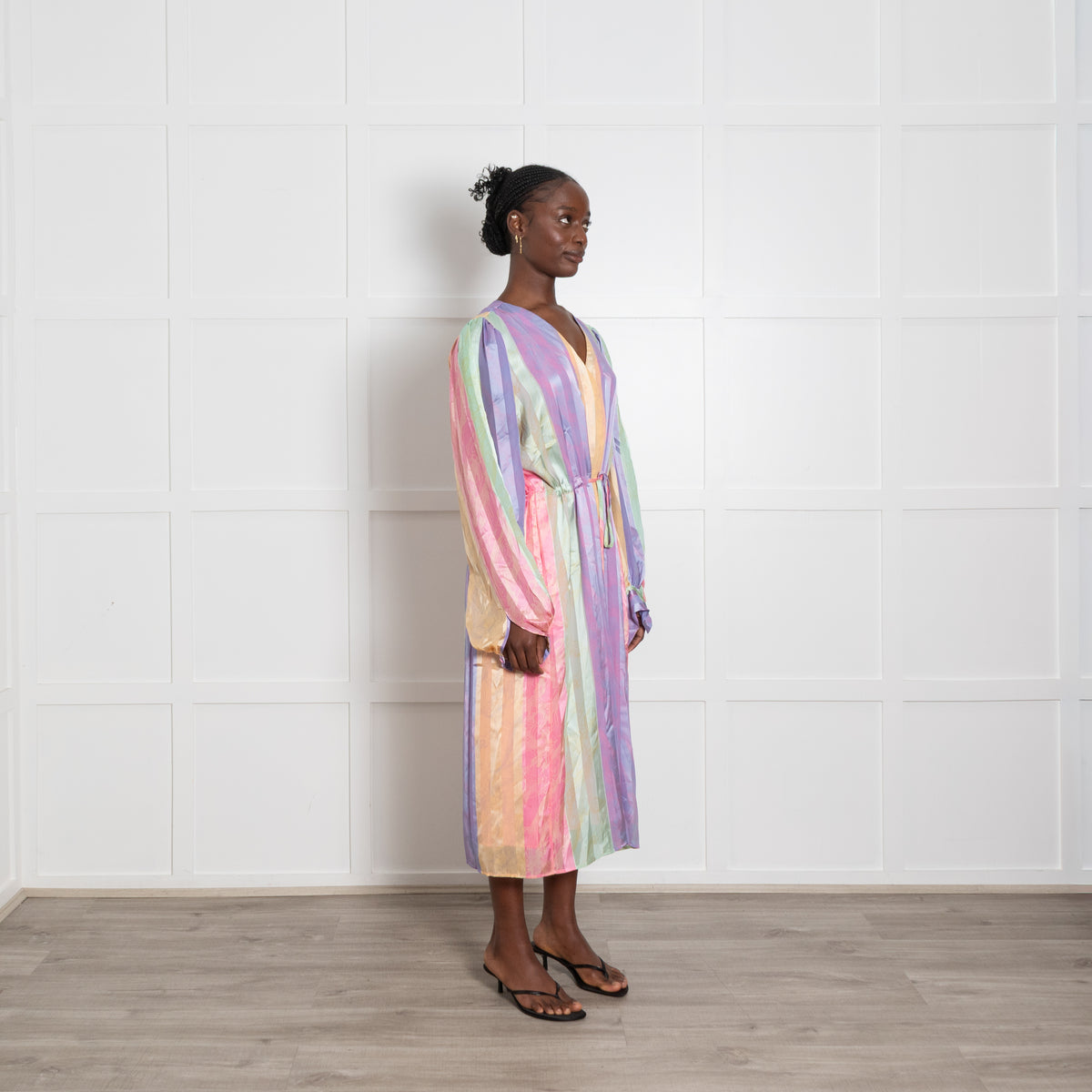 Stine Goya Purple, Pink and Green Stripe Cinch Waist Dress