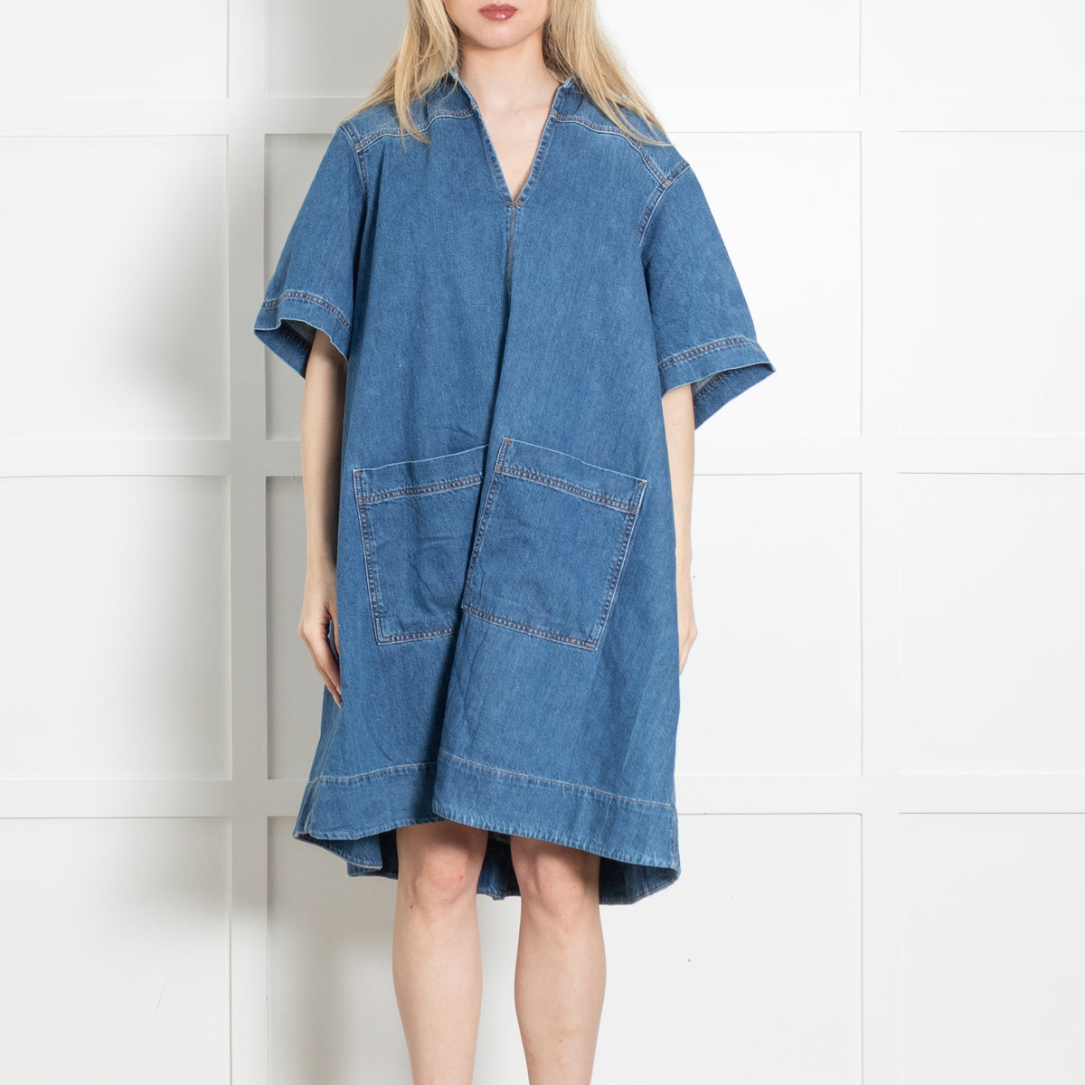 Me + Em Blue Denim Short Sleeve Dress