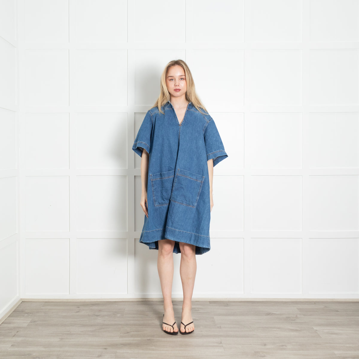 Me + Em Blue Denim Short Sleeve Dress