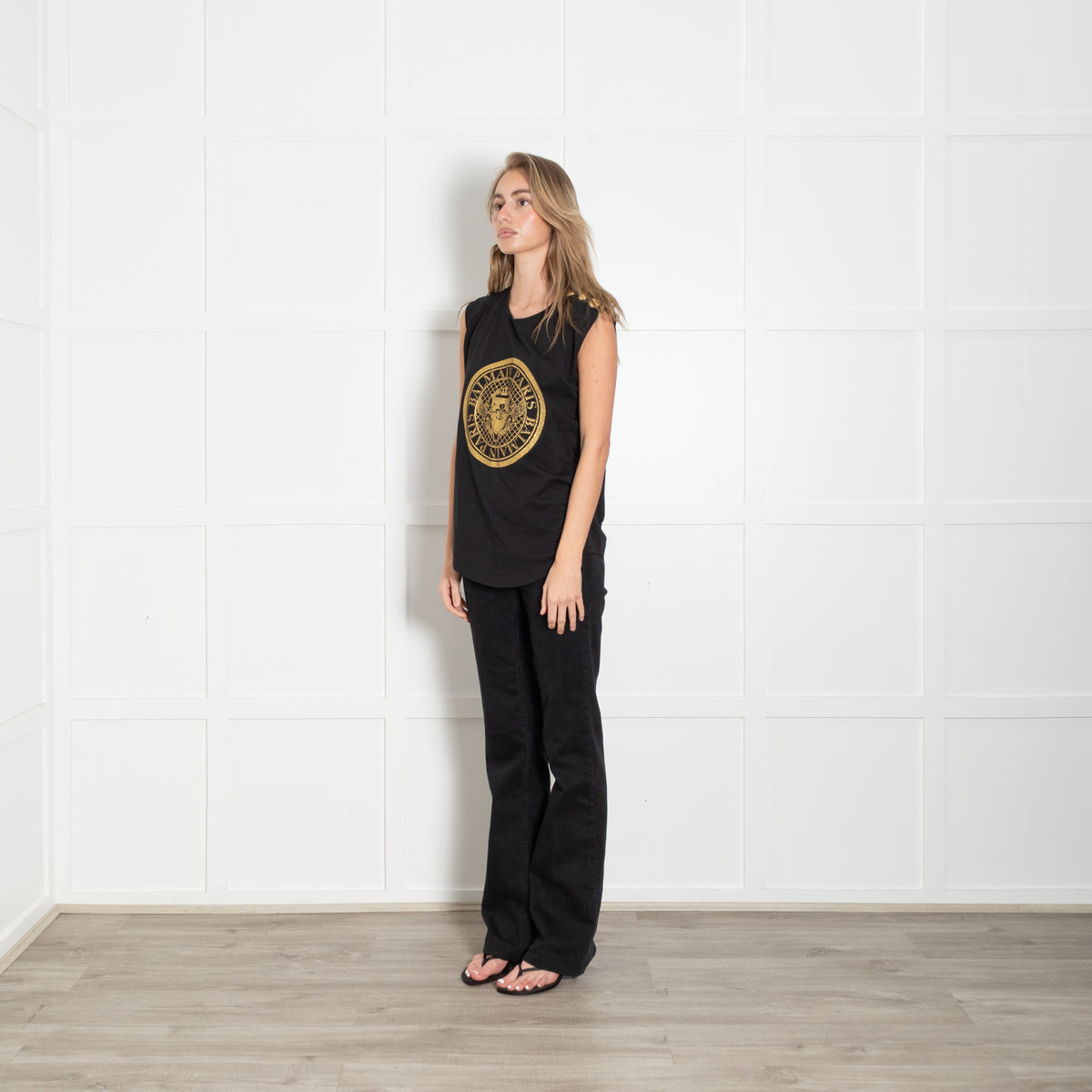 Balmain Sleeveless Gold Glitter T-Shirt