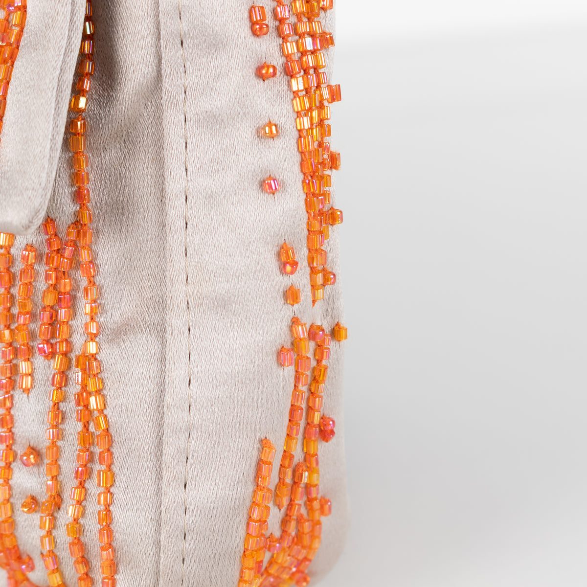 Fendi Taupe Satin Orange Beaded Baguette Bag