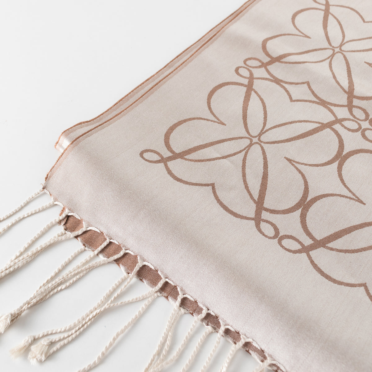 Loewe Brown Fine Silk Jacquard Logo Tassle Scarf