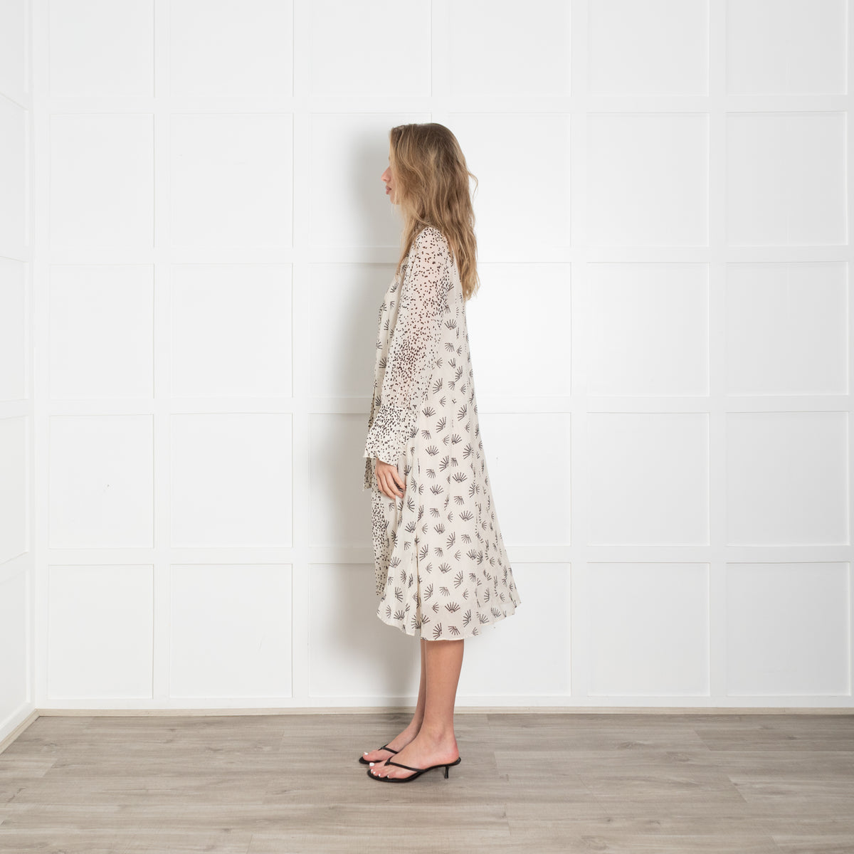 Luisa Cerano Sheer Printed Tie Neck Dress