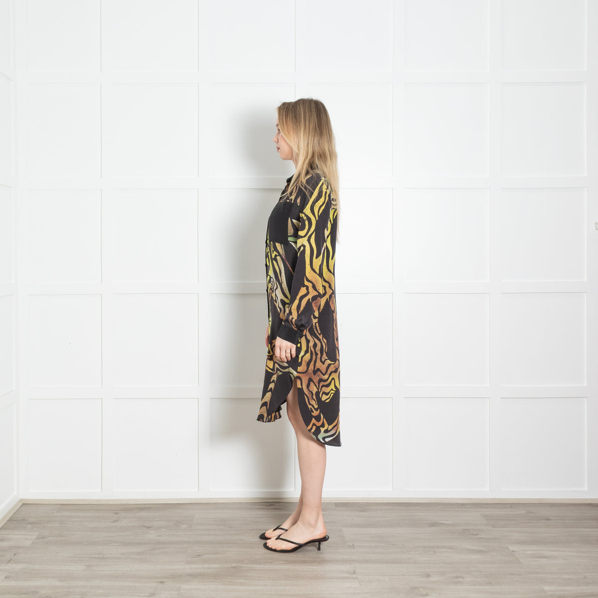 Proenza Schouler Brown Yellow Swirl Print Long Sleeve Shirt Dress