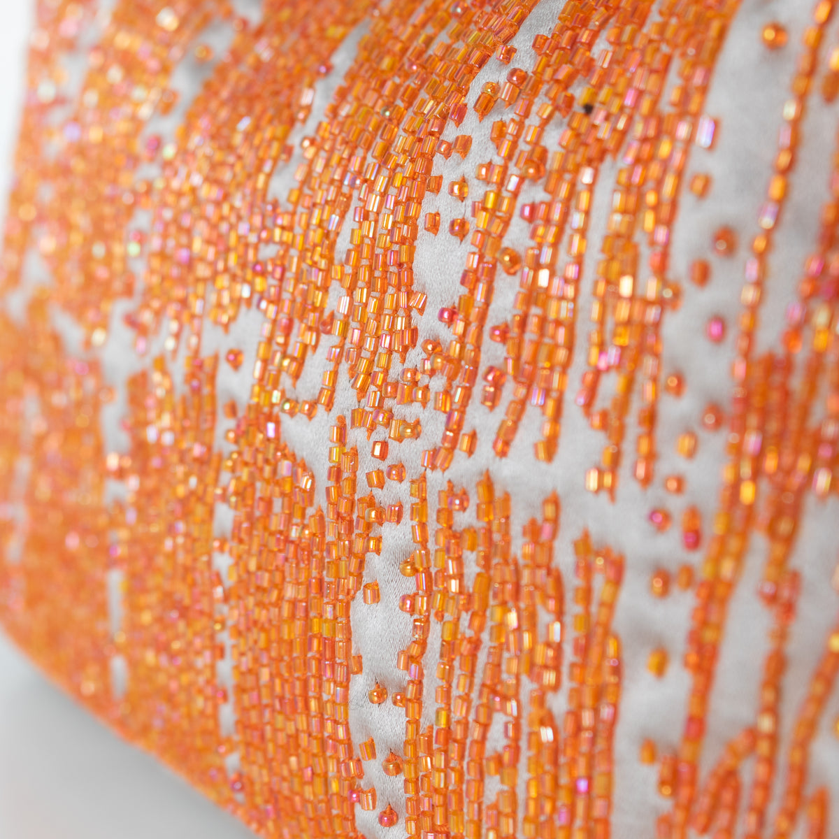 Fendi Taupe Satin Orange Beaded Baguette Bag