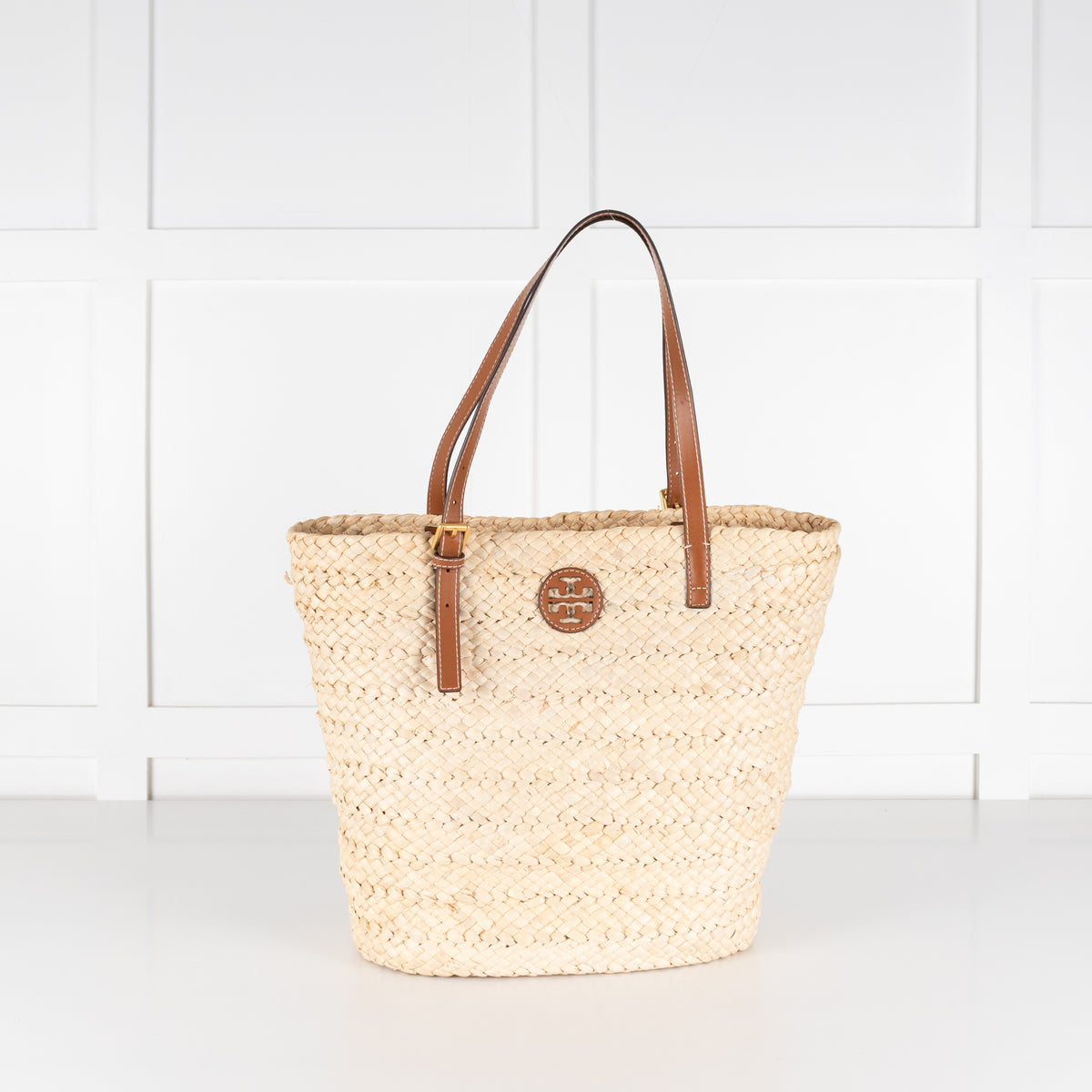 Tory Burch Raffia Tan Handle Tote Bag