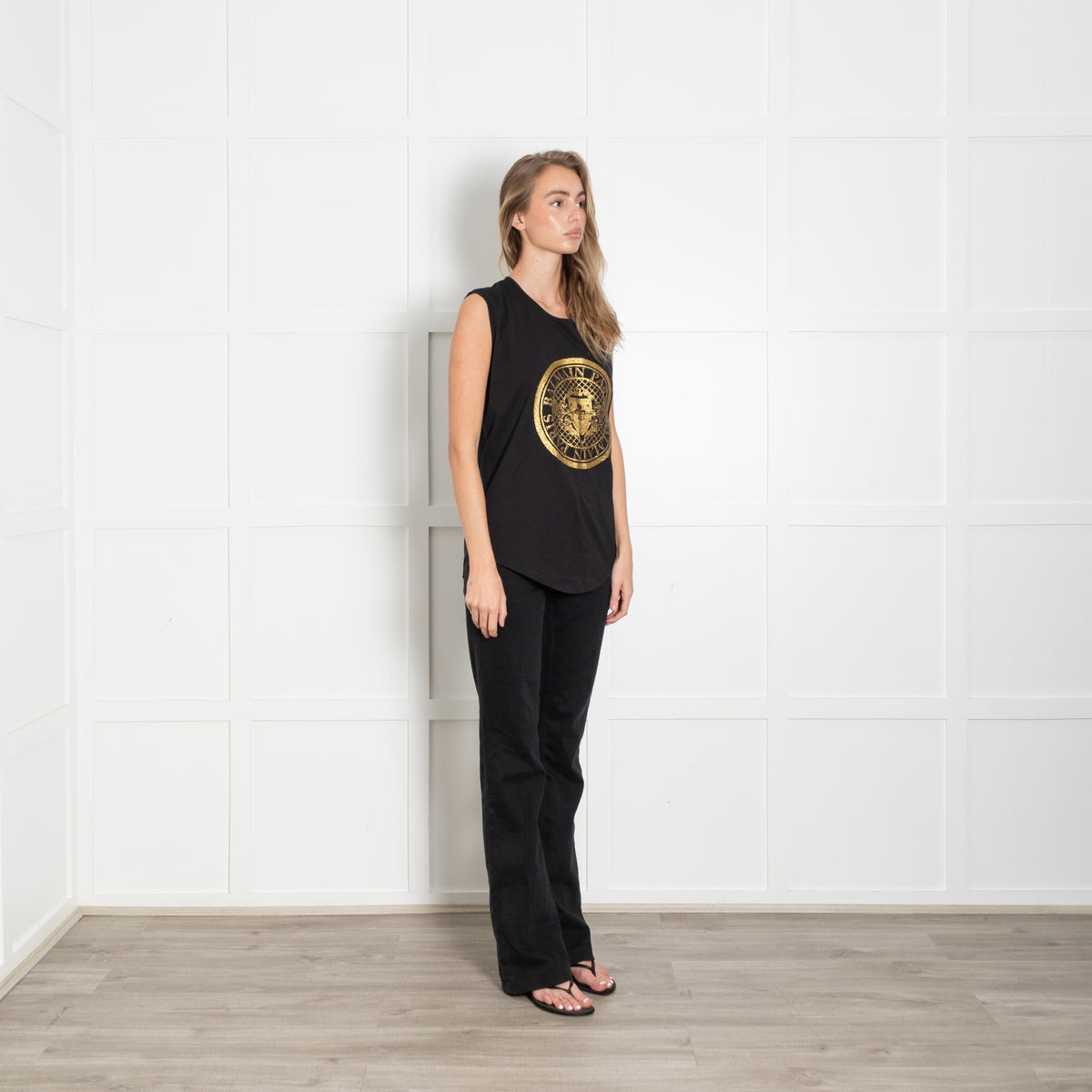 Balmain Sleeveless Gold Glitter T-Shirt