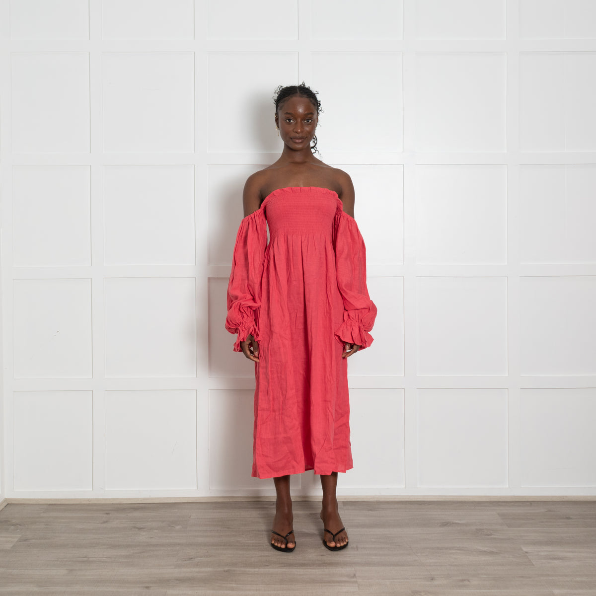 Sleeper Dark Coral Shirred Atlanta Dress