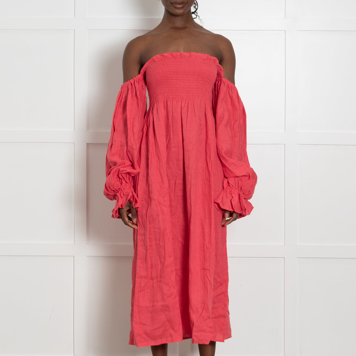 Sleeper Dark Coral Shirred Atlanta Dress