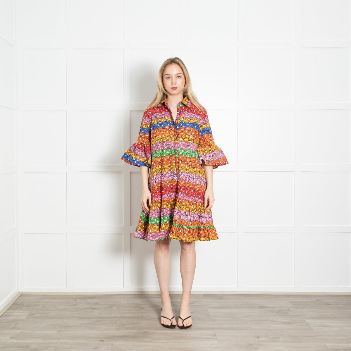 La Double J Multicolour Floral Cotton Short Sleeve Oversized Frill Trim Dress