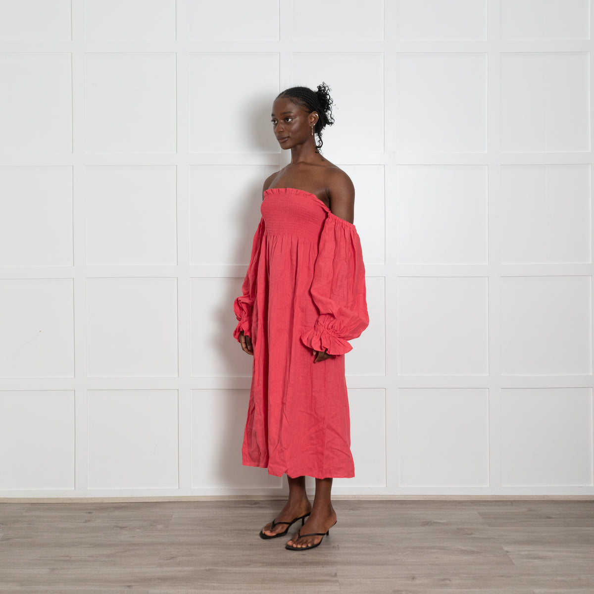 Sleeper Dark Coral Shirred Atlanta Dress