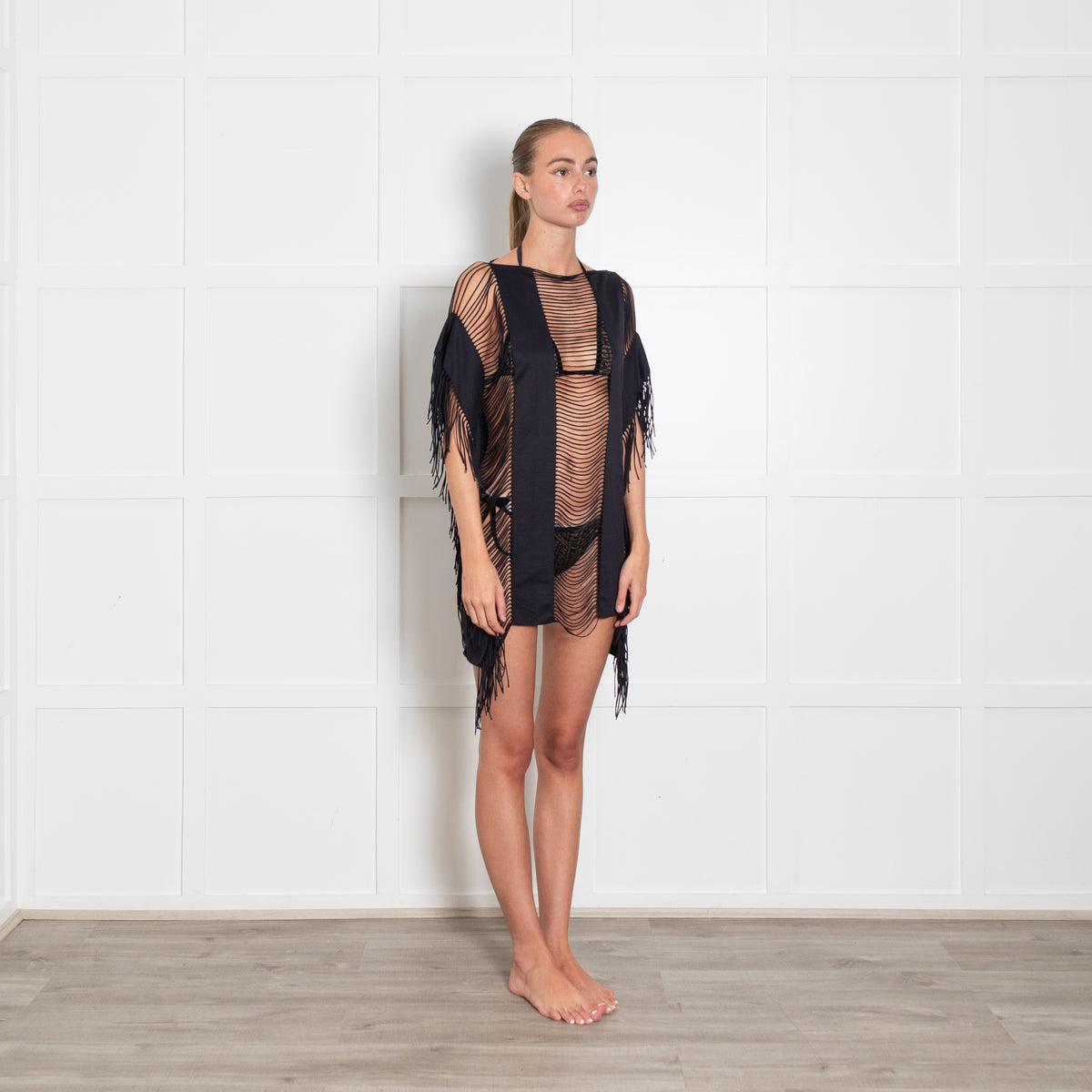 PilyQ Black Fringed Beach Cover Up