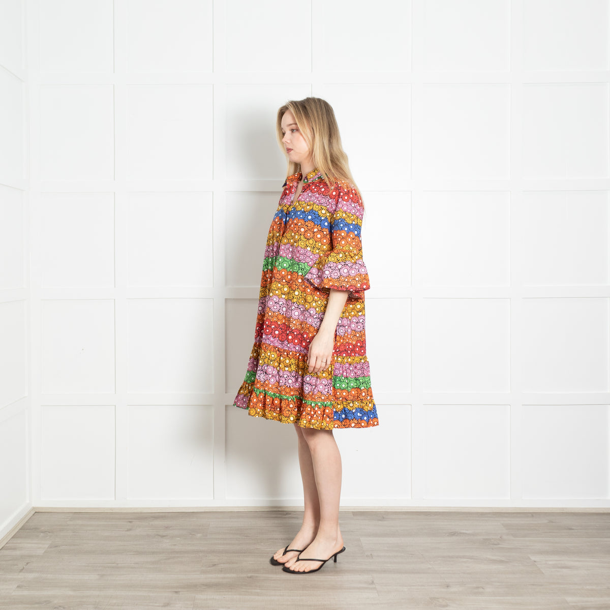 La Double J Multicolour Floral Cotton Short Sleeve Oversized Frill Trim Dress