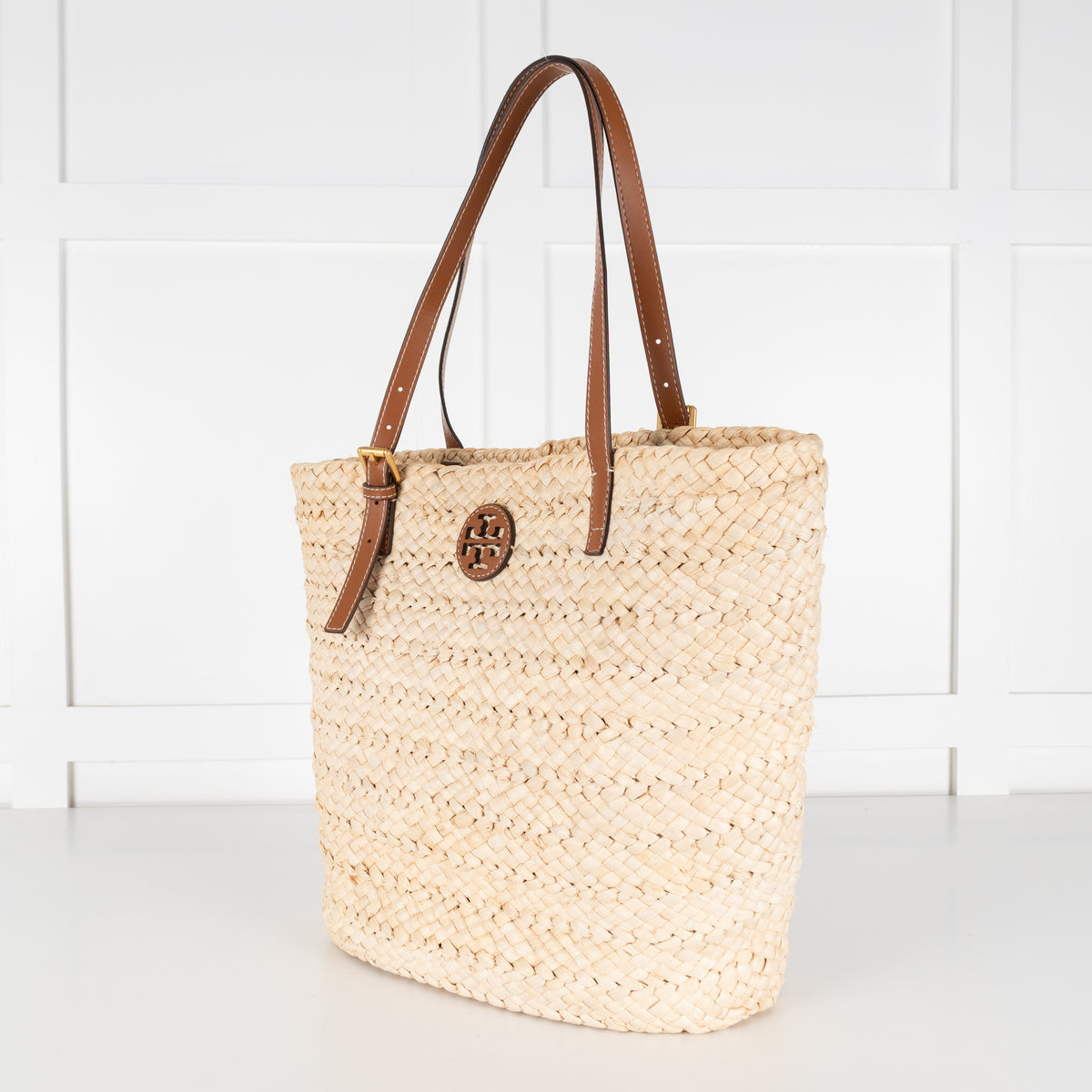 Tory Burch Raffia Tan Handle Tote Bag
