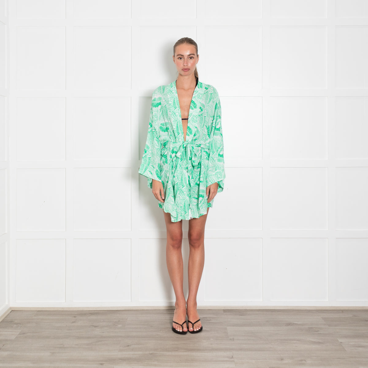 Melissa Odabash Green and White Tie Waist Cover up