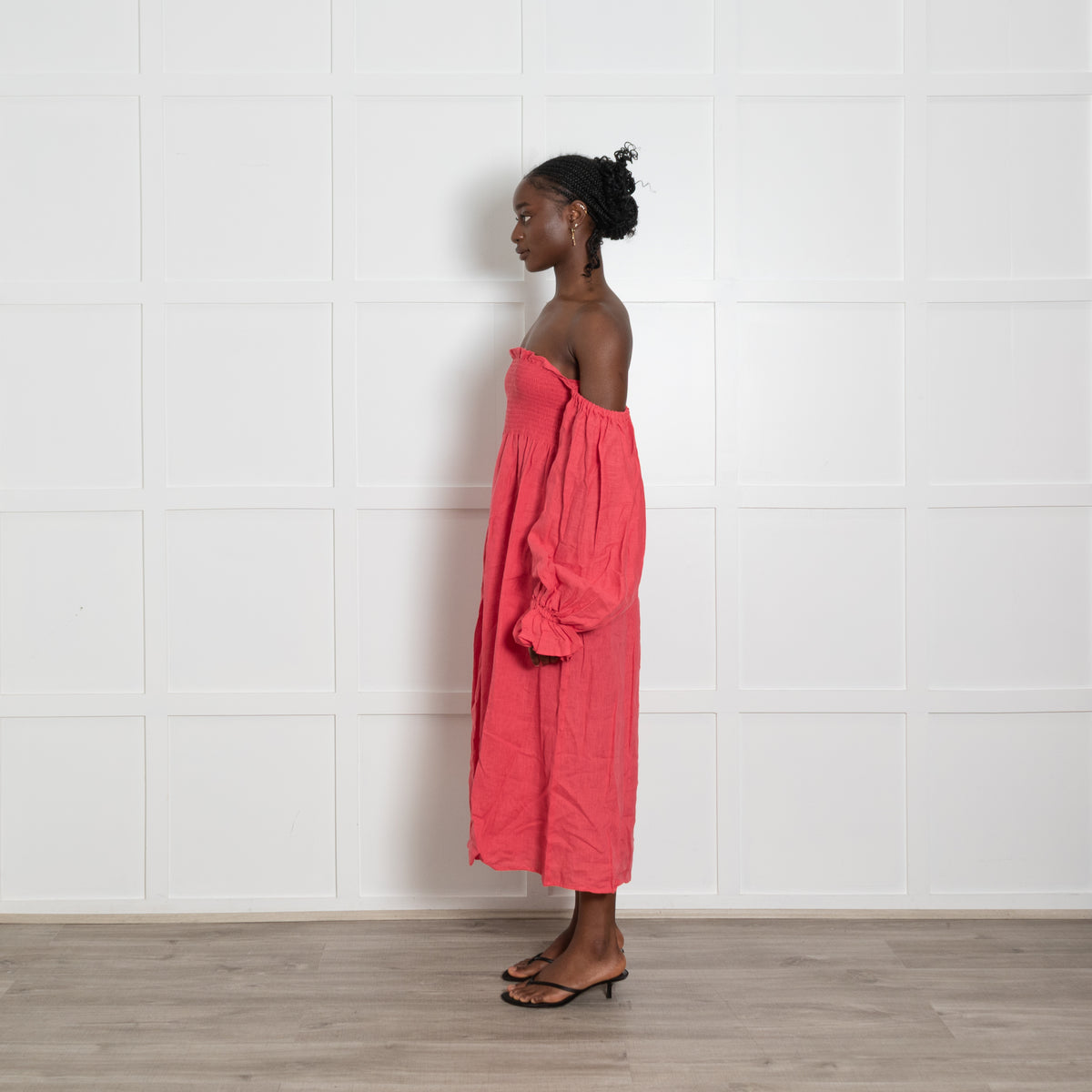 Sleeper Dark Coral Shirred Atlanta Dress