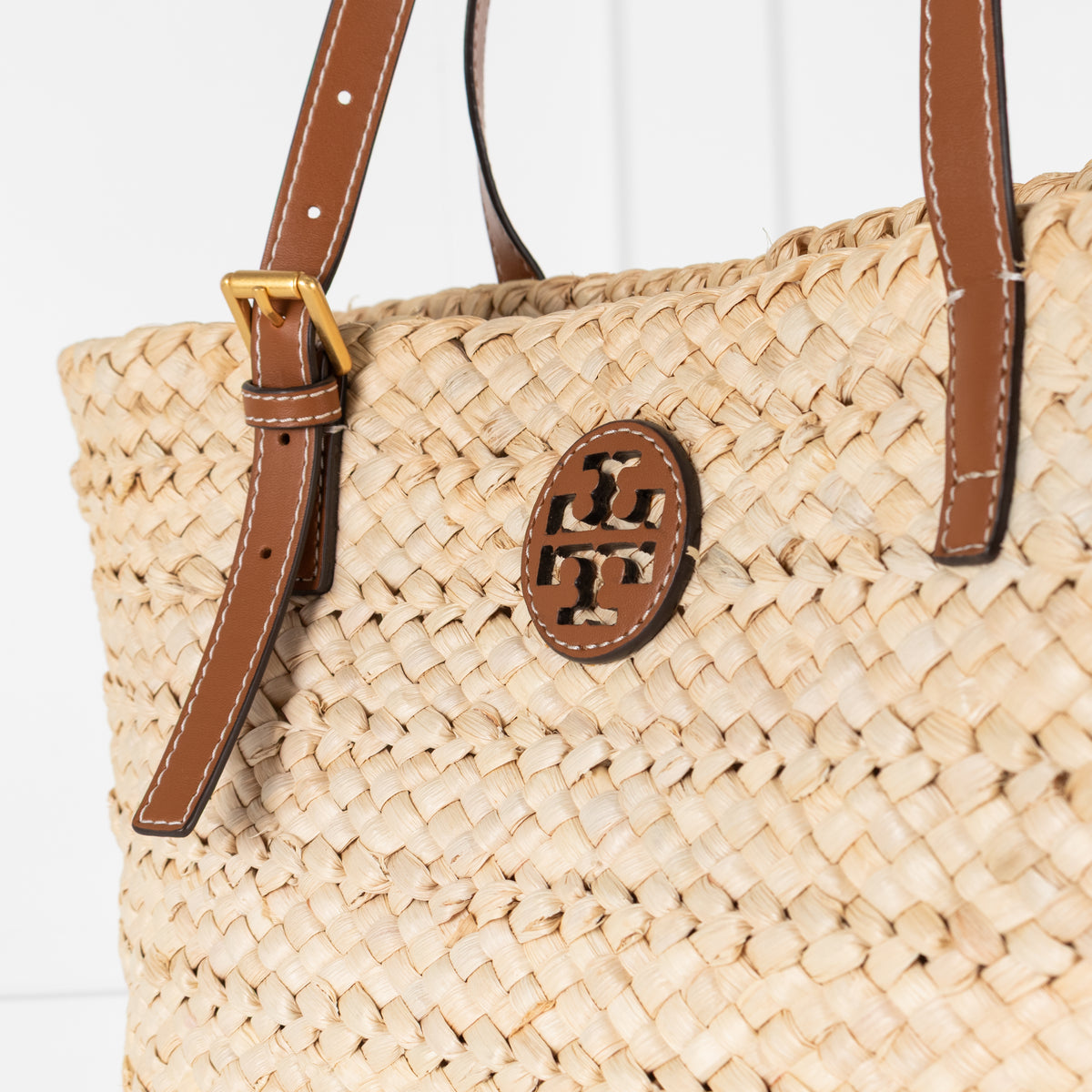 Tory Burch Raffia Tan Handle Tote Bag