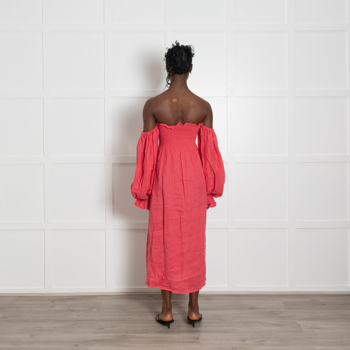 Sleeper Dark Coral Shirred Atlanta Dress