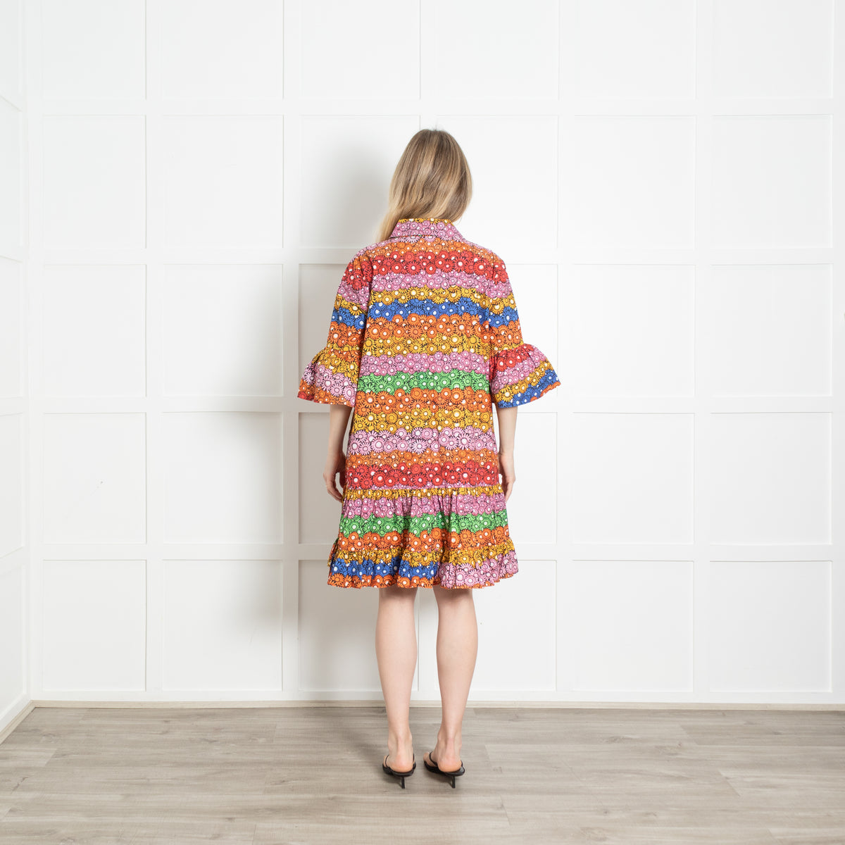 La Double J Multicolour Floral Cotton Short Sleeve Oversized Frill Trim Dress