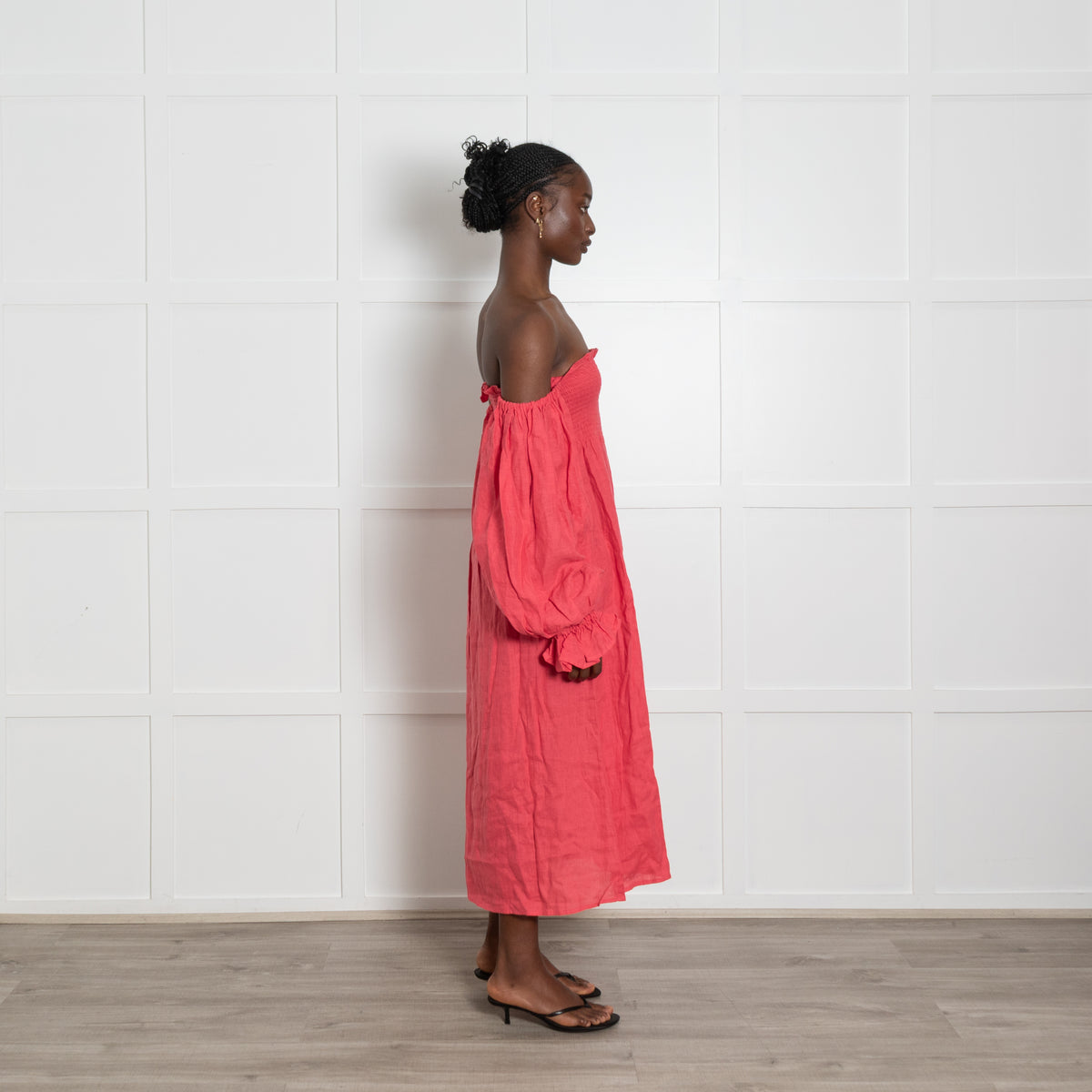Sleeper Dark Coral Shirred Atlanta Dress