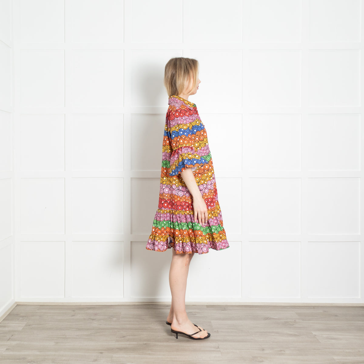 La Double J Multicolour Floral Cotton Short Sleeve Oversized Frill Trim Dress