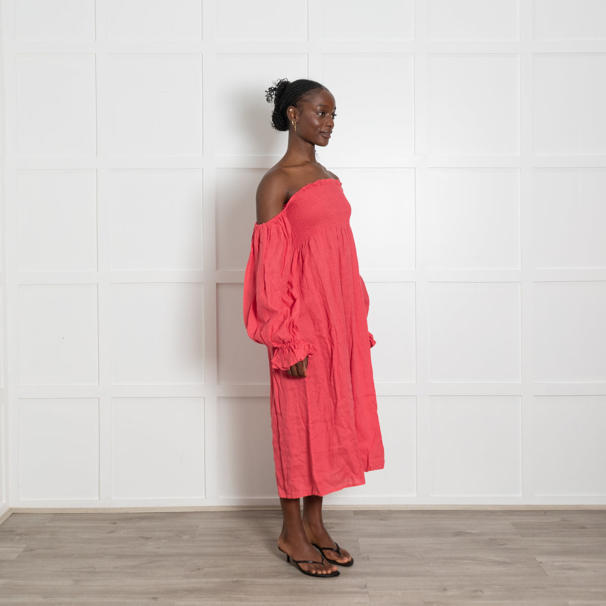 Sleeper Dark Coral Shirred Atlanta Dress