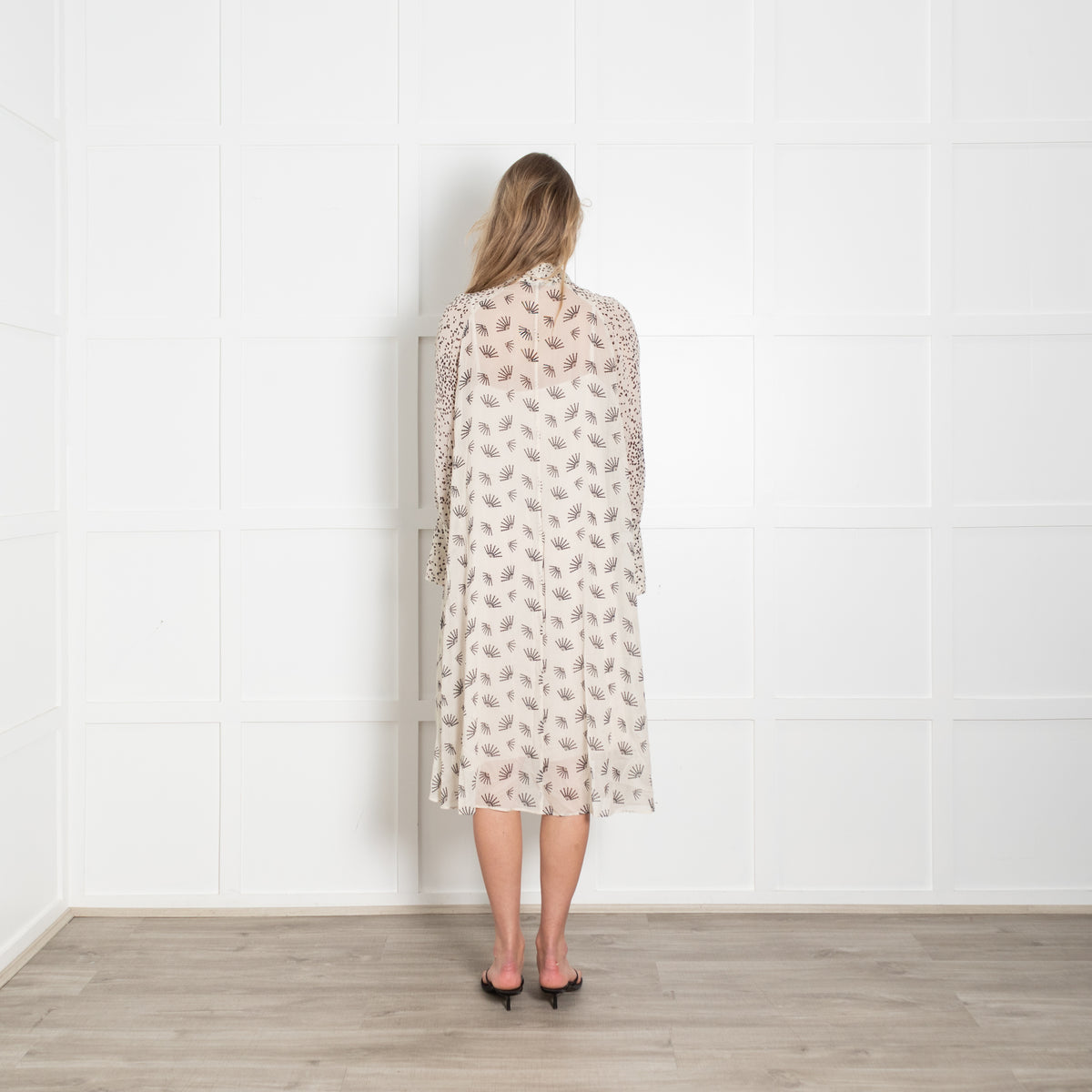 Luisa Cerano Sheer Printed Tie Neck Dress