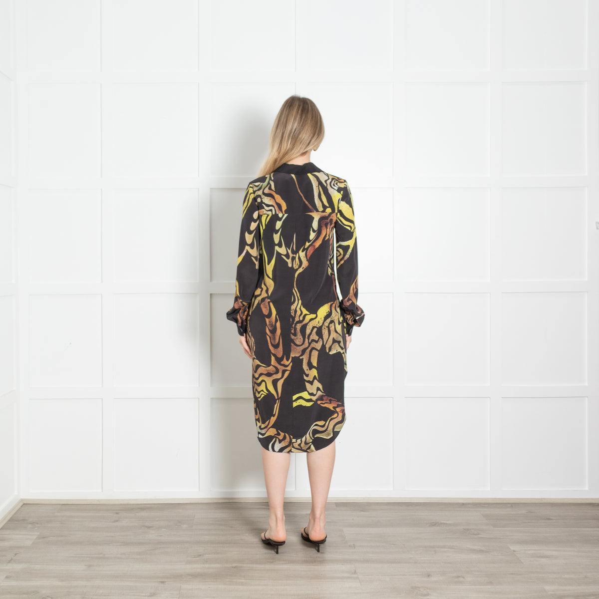 Proenza Schouler Brown Yellow Swirl Print Long Sleeve Shirt Dress