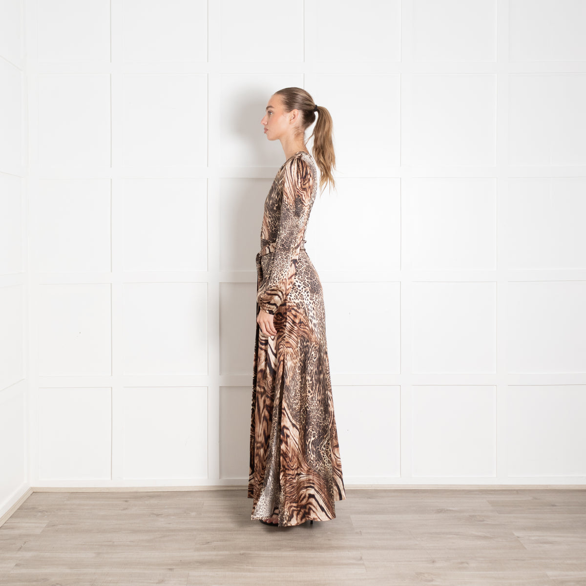 Ridley Leopard Print Silk Maxi Dress with Belt