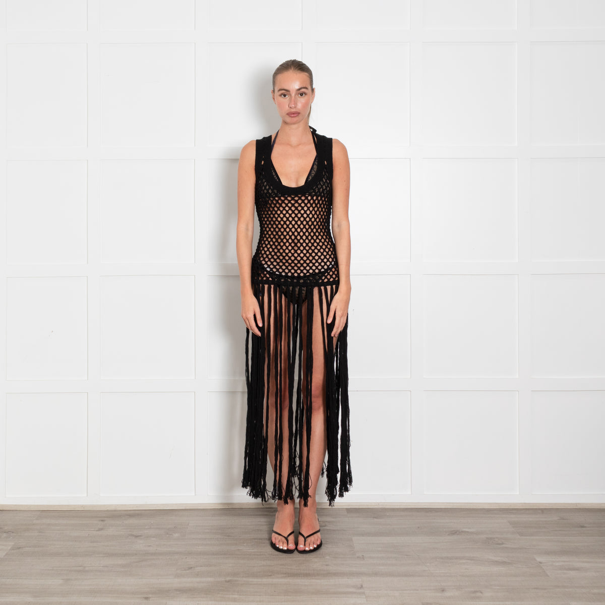 SIR The Label Black Crochet Fringed Top