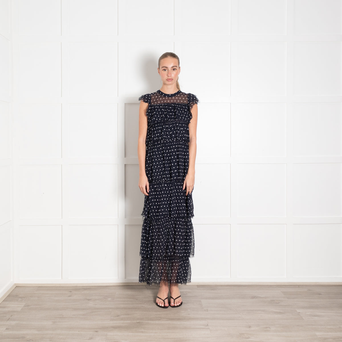 SIR the Label Navy Polka Dot Tiered Maxi Dress