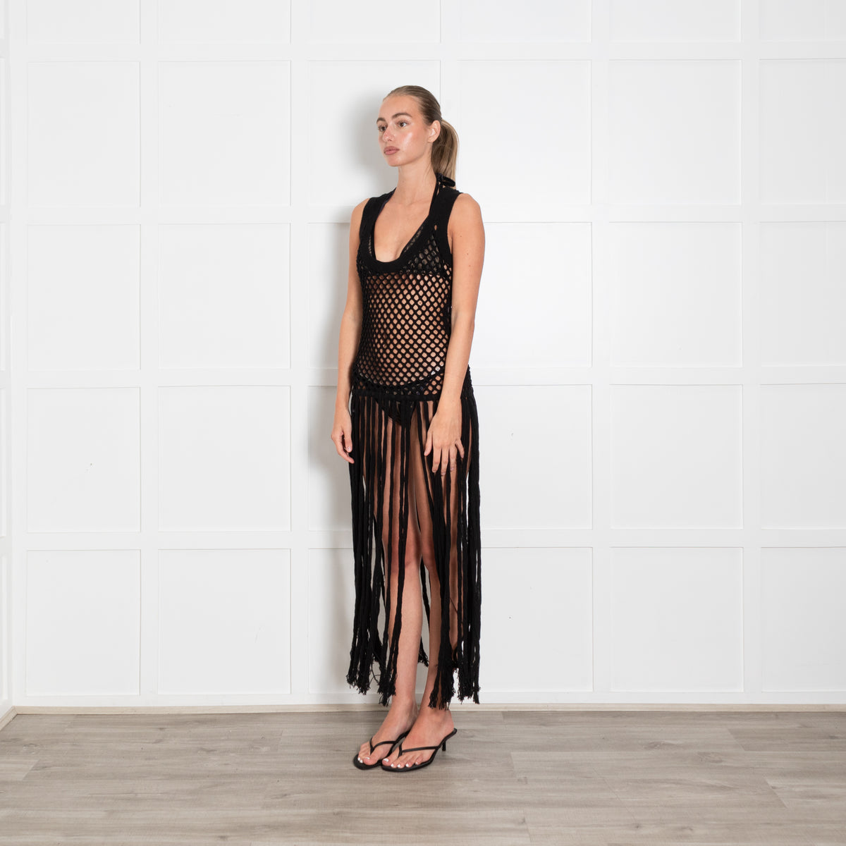 SIR The Label Black Crochet Fringed Top