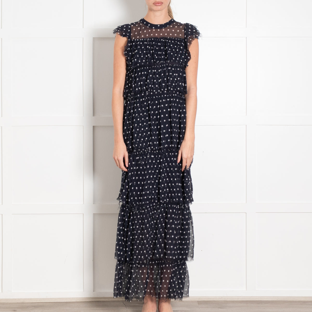 SIR the Label Navy Polka Dot Tiered Maxi Dress