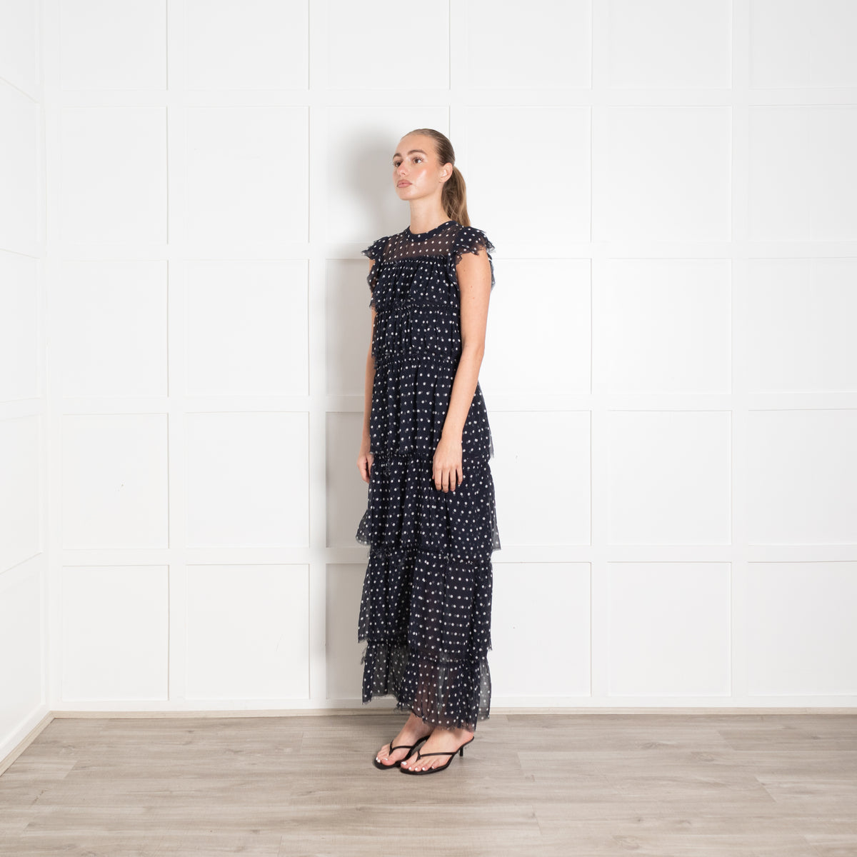 SIR the Label Navy Polka Dot Tiered Maxi Dress
