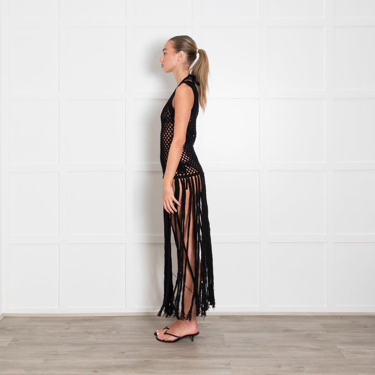 SIR The Label Black Crochet Fringed Top
