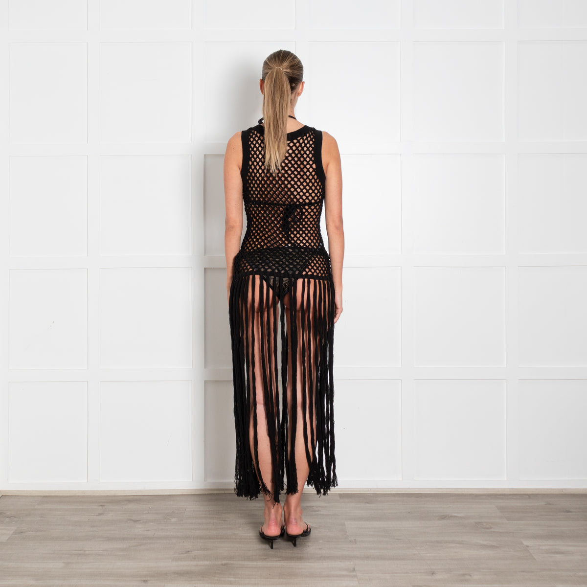 SIR The Label Black Crochet Fringed Top
