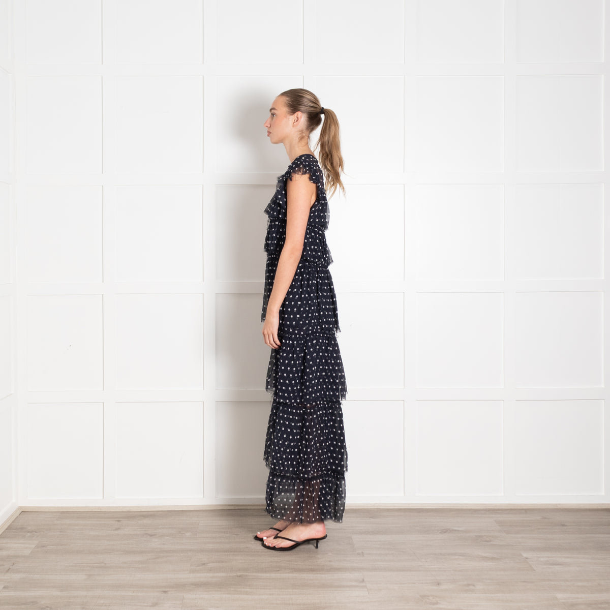 SIR the Label Navy Polka Dot Tiered Maxi Dress