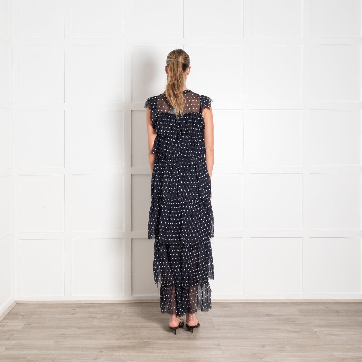 SIR the Label Navy Polka Dot Tiered Maxi Dress