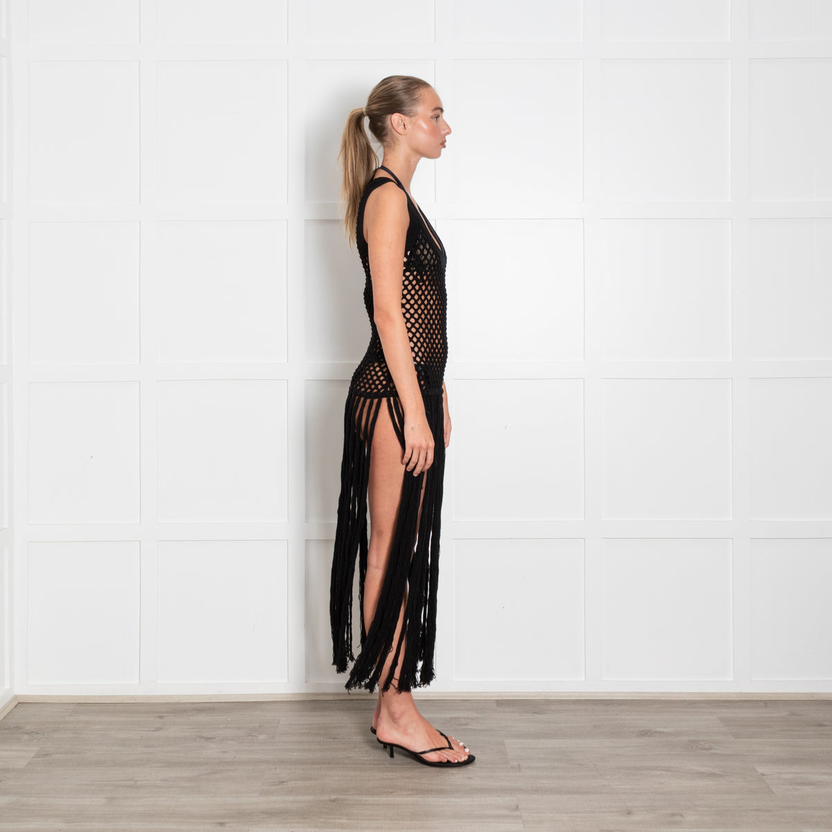 SIR The Label Black Crochet Fringed Top