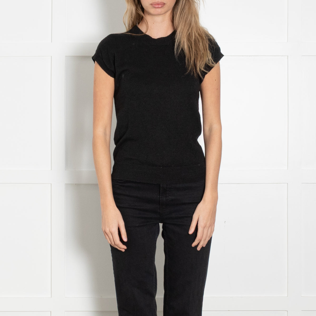 Margaret Howell Black Linen/Merino Wool Mix Short Sleeve Jumper