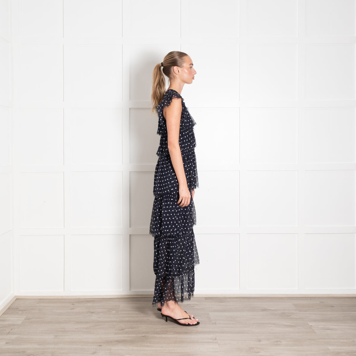 SIR the Label Navy Polka Dot Tiered Maxi Dress